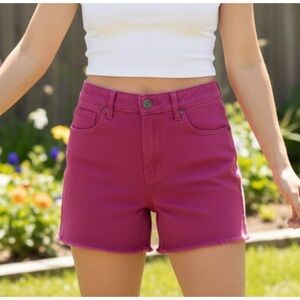 Kut From The Kloth High Rise Fringe Hem 3.5” Fuchsia Pink Denim Shorts 8 NWT